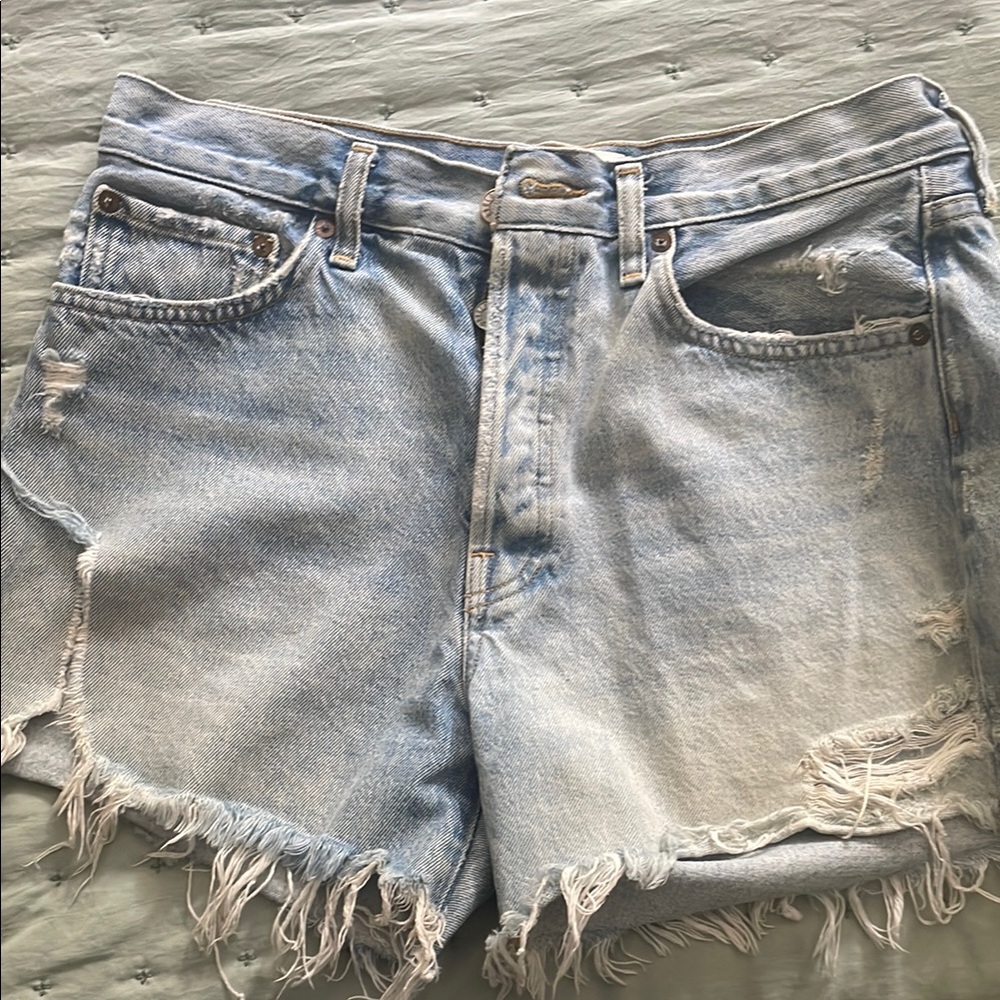 AGOLDE - size 28 - light Blue Distressed Denim Shorts
